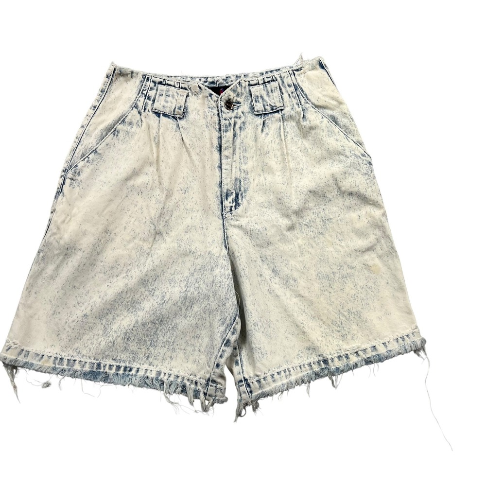 Sasson Denim Shorts Women 28 Blue Acid Wash Pleated High Rise Distressed Vintage